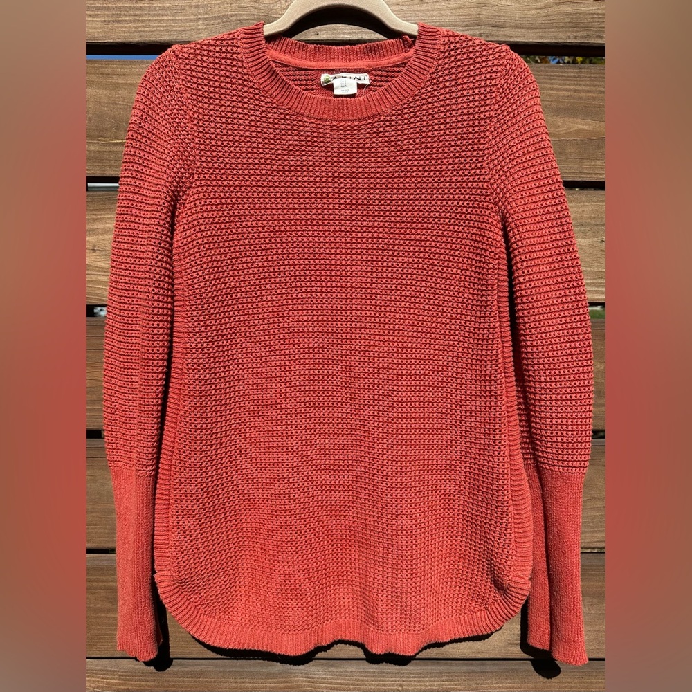 Dakini Red Orange Rust Crew Neck Knit Sweater with Side Zipper Details